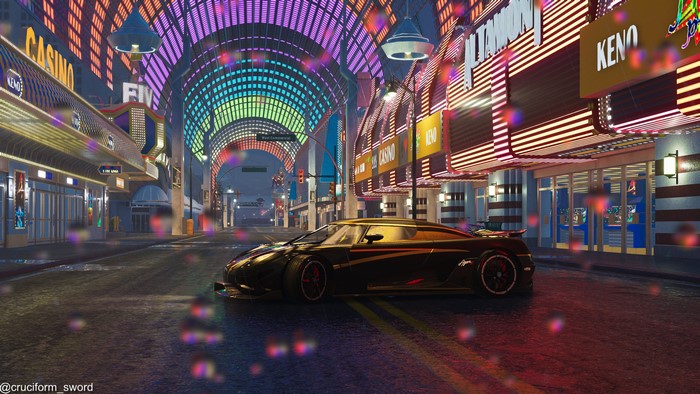 Koenigsegg Agera R in a neon-lit casino street