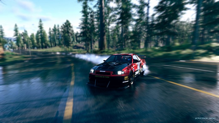 Nissan Drift Car on Wet Road