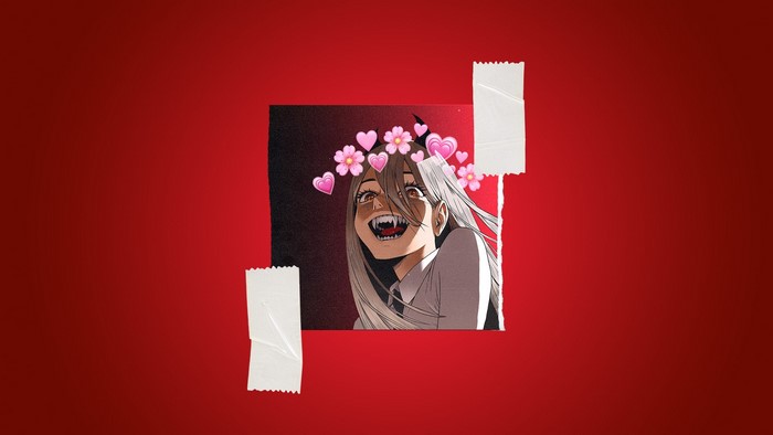 Power from Chainsaw Man with hearts and flowers