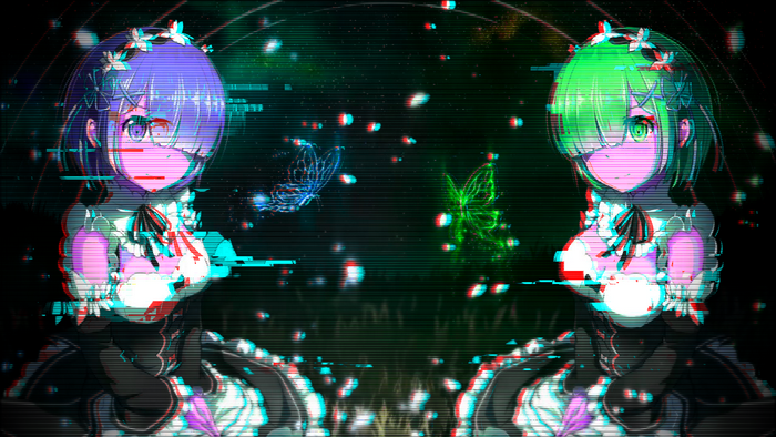 Rem and Ram from Re:Zero with Glitch Art Effect