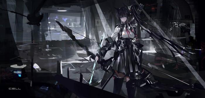 4K, science fiction, anime girls, Girl With Weapon, anime, cell (artist ...