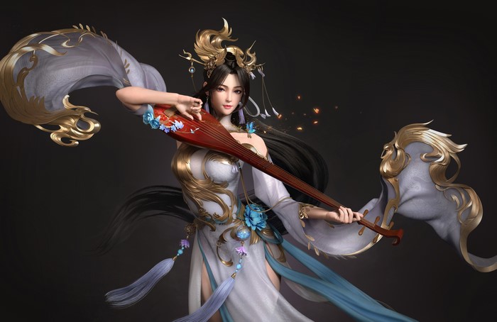 4K Fantasy Girl Playing Lute