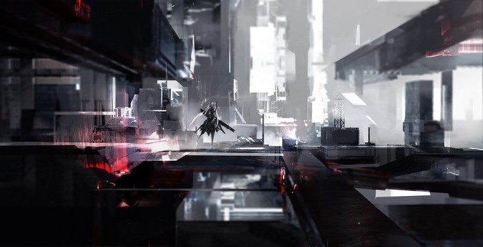4K Science Fiction Cityscape with Figure