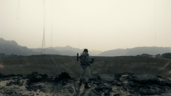 Sam Porter Bridges from Death Stranding in a desolate landscape