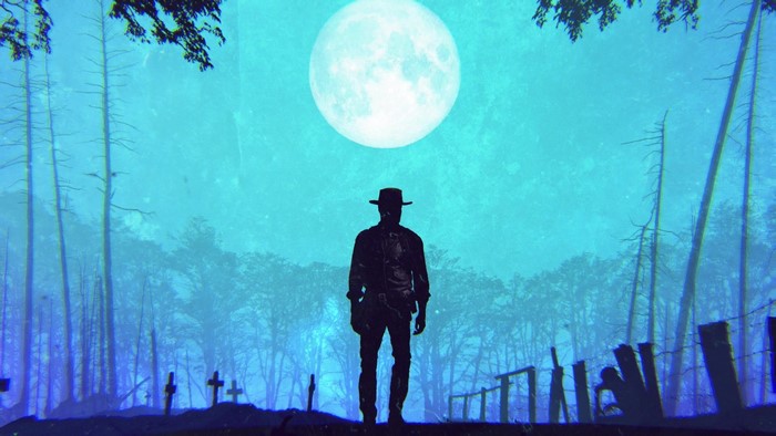 Morgan Jones from The Walking Dead under a full moon