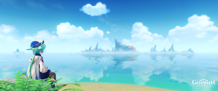 Sucrose from Genshin Impact sitting by the sea