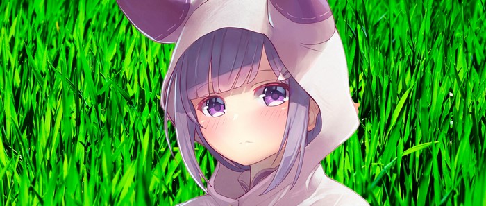 Emilia from Re:Zero in a grassy field