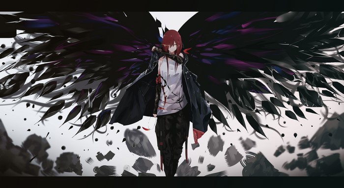 4K Arknights anime girl with black wings
