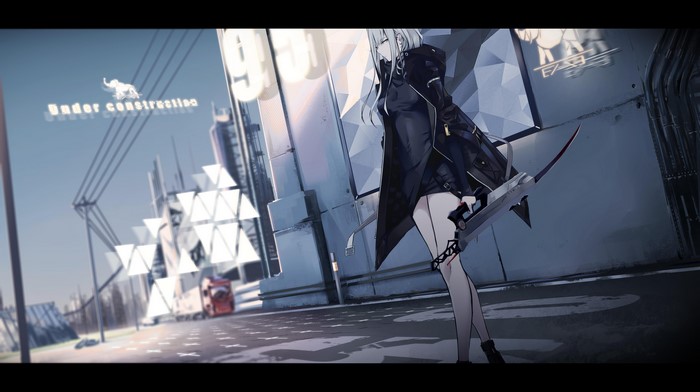 Anime girl with weapon in futuristic city