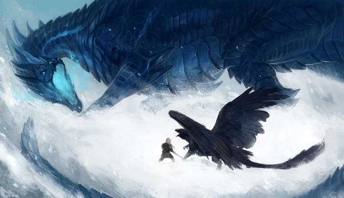 4K Fantasy Art of Dragon and Warrior