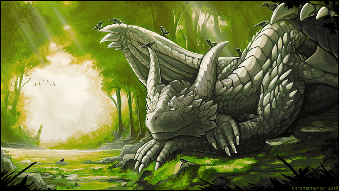 Dragon in a sunlit forest