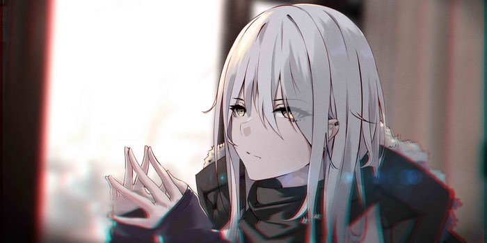Anime girl with silver hair and yellow eyes