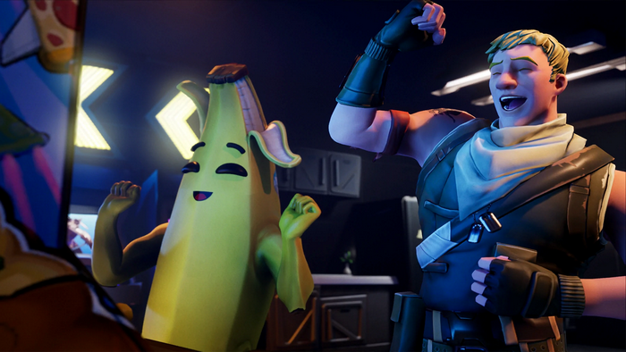 Fortnite Peely and Jonesy celebrate a high score