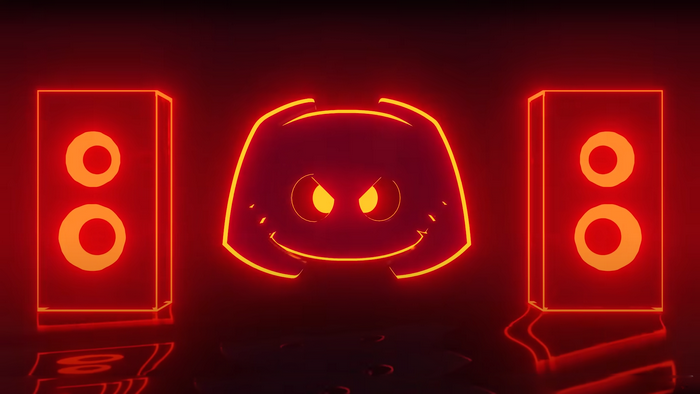 Discord logo with red neon speakers