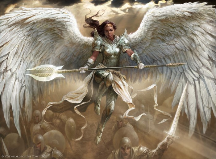 Angel Warrior with Spear and Sword-Wielding Soldiers