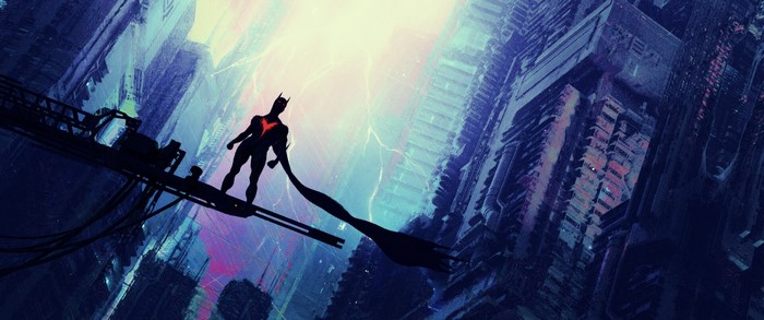 Batman Beyond in a futuristic city