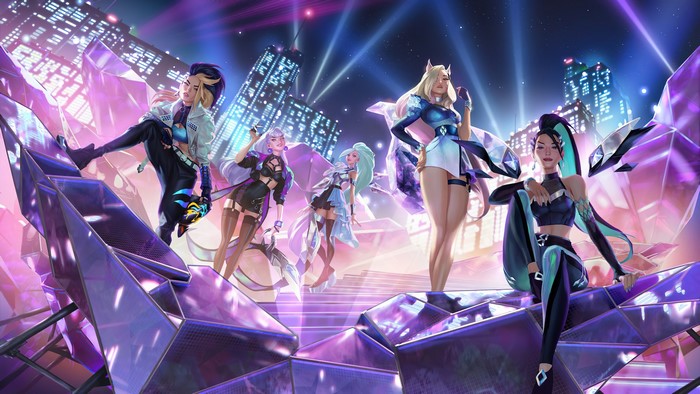 K/DA members from League of Legends performing on stage