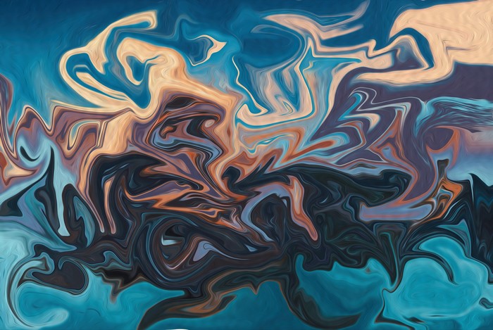 Abstract fluid digital art with blue and beige swirls