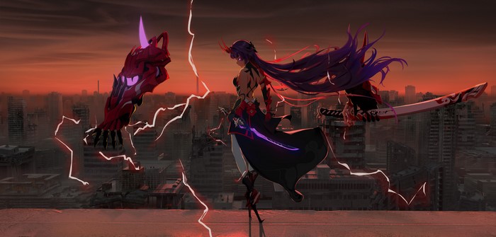 Mei from Honkai Impact 3rd with a dragon head