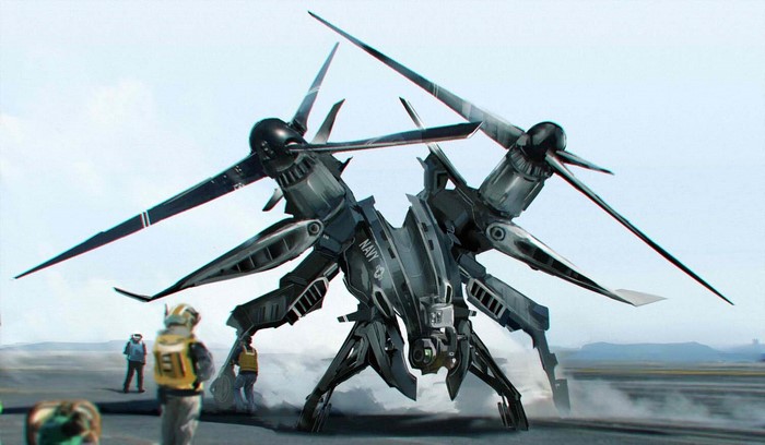 Science fiction Navy aircraft on a runway