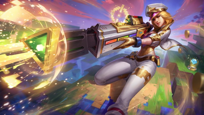 Caitlyn from League of Legends with a pixelated gun