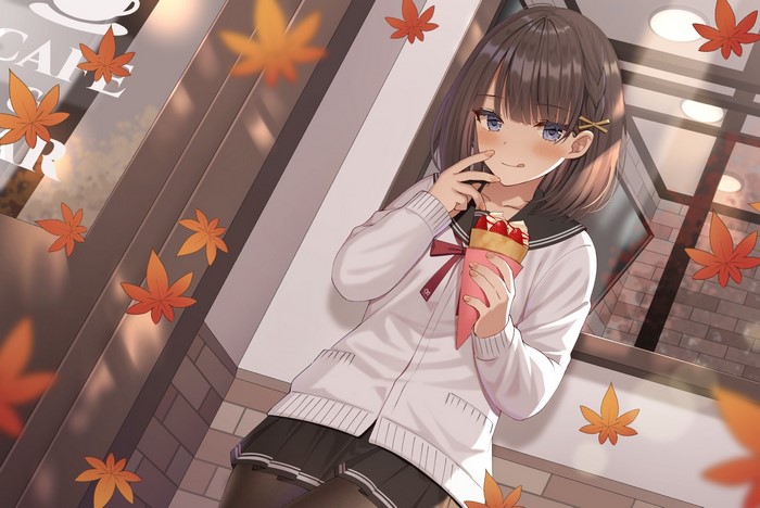 Izumo Neru eating a crepe in fall