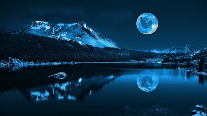 Moonlit Lake and Mountain Reflection at Night