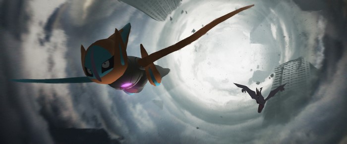 Deoxys and Aerodactyl from Pokémon in a storm
