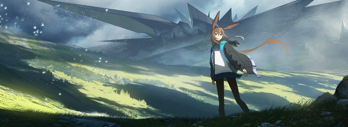 Amiya from Arknights in a landscape