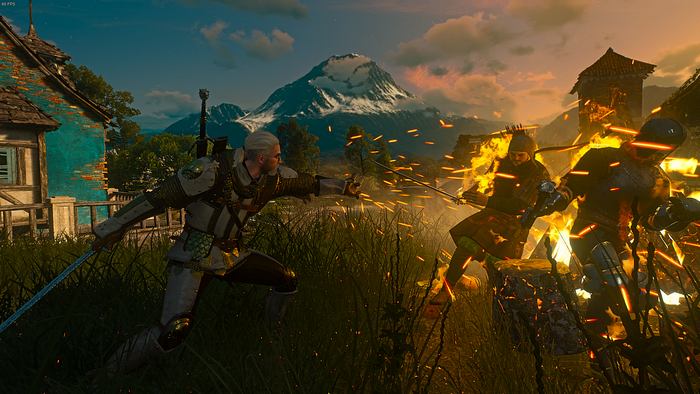 Geralt of Rivia fighting enemies in The Witcher 3
