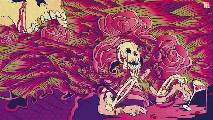 Skeleton with Roses and Martini