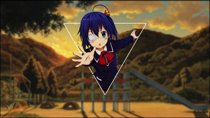 Takanashi Rikka from Chuunibyou demo Koi ga Shitai! in a school uniform at sunset