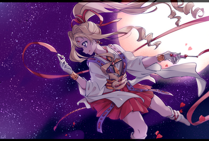 Anime girl in Japanese clothes with ribbons