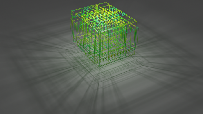 Abstract 3D wireframe cubes with shadows