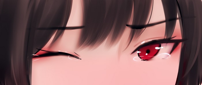Artwork of anime girl with red eyes crying