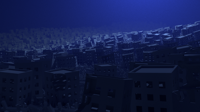 Ruined city under dark blue water