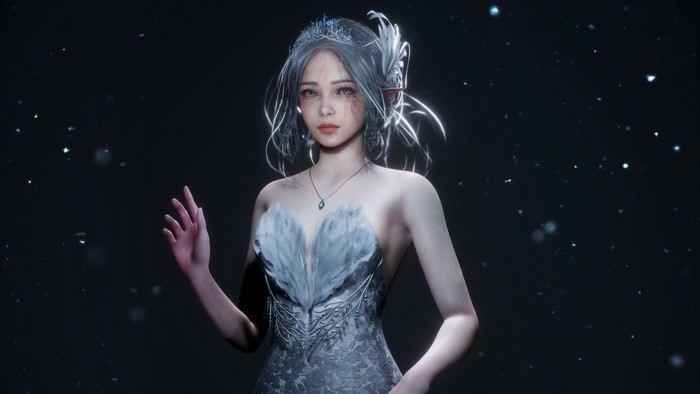 Fantasy girl with crown and feather dress