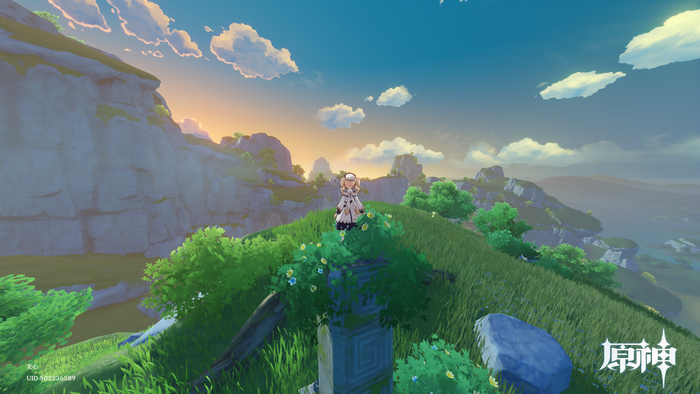 Barbara from Genshin Impact on a grassy hill