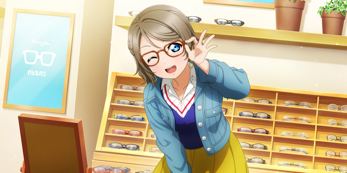 Watanabe You from Love Live! Sunshine!! trying on glasses