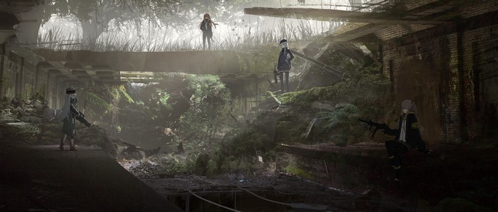 4K Anime Girls' Frontline characters in ruins