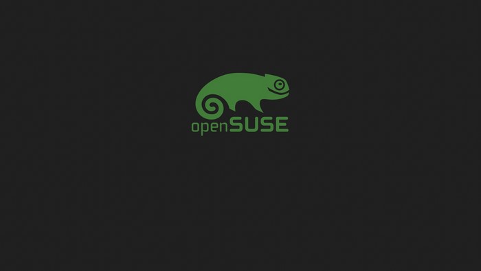 openSUSE logo with green chameleon on dark background