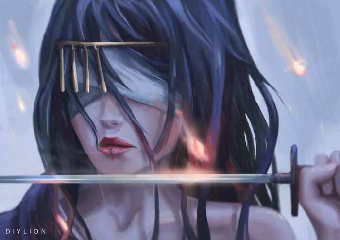 Woman with blindfold and sword