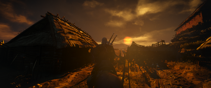 Geralt of Rivia from The Witcher 3: Wild Hunt at sunset
