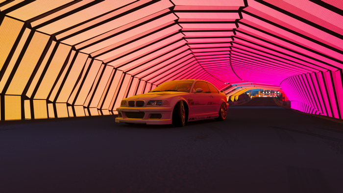 BMW M3 E46 in a colorful tunnel