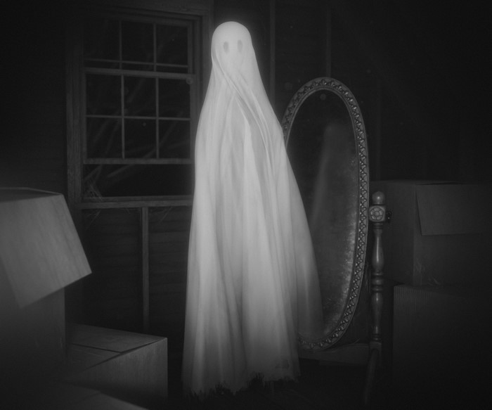 Ghost in a haunted house with a mirror