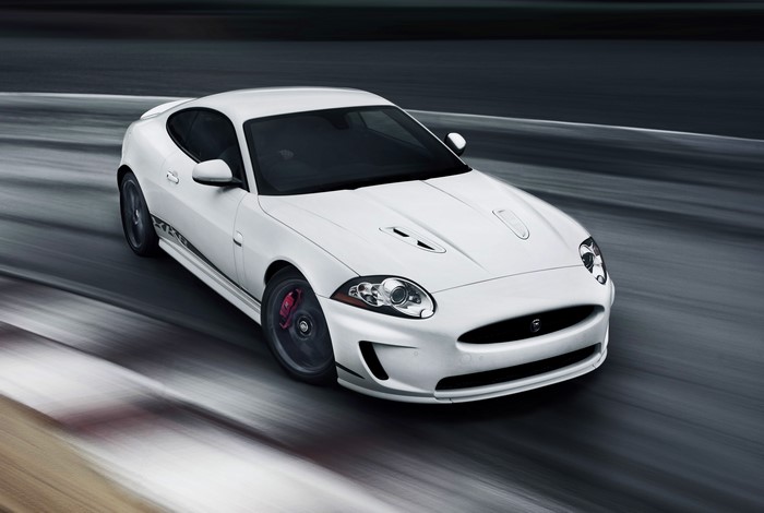 White Jaguar XKR driving on a track
