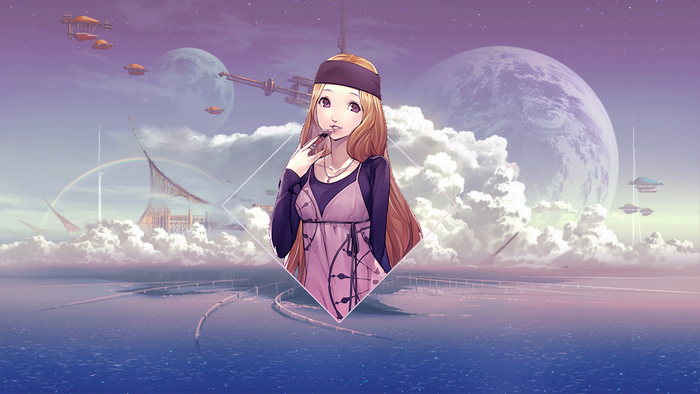 Chihaya Mifune from Persona 5 in a futuristic landscape