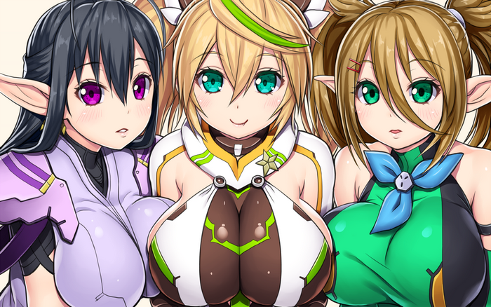 Three anime girls from Phantasy Star Online 2