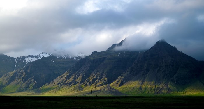 4K Iceland mountains with clouds and landscape
