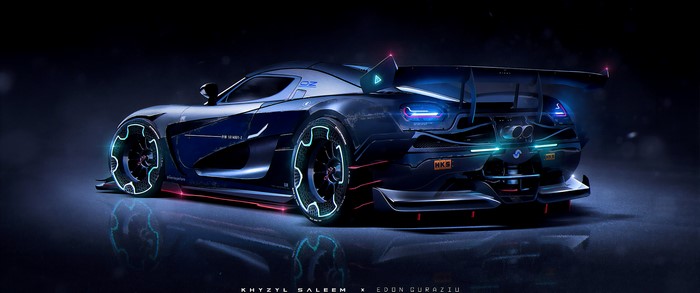 Futuristic digital art of a concept supercar